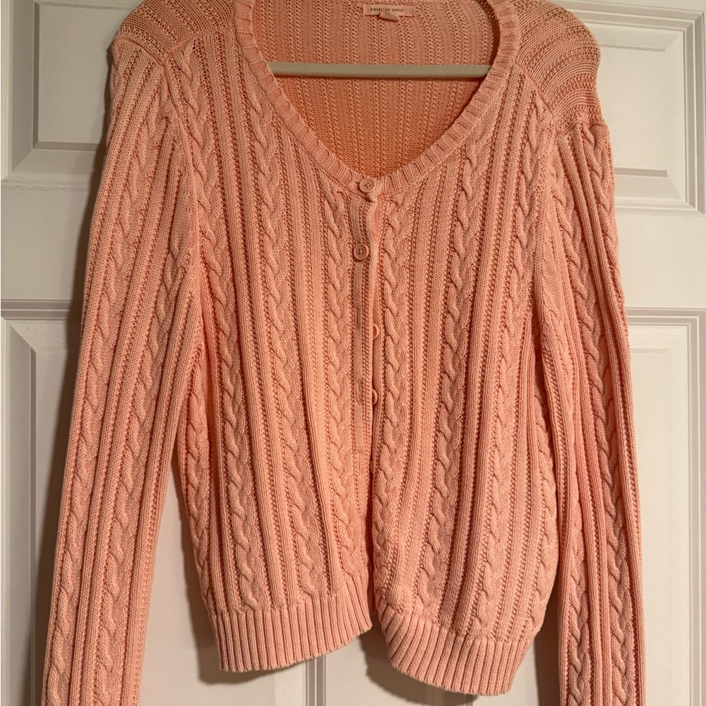 American Eagle Outfitters Coral Cable Knit Cardigan